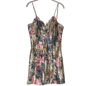 VICTORIA'S SECRET VTG Gold Label Slip Dress Large Blue Pink Floral Satin 90s EUC
